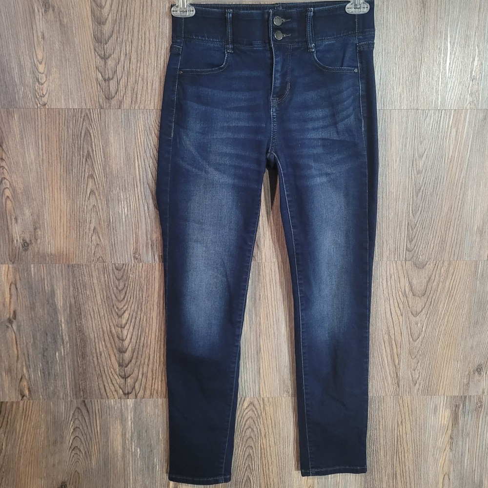 APT 9 Tummy Control Straight Jeans Size 6S x 28 Dark Wash Mid Rise Elastic Waist